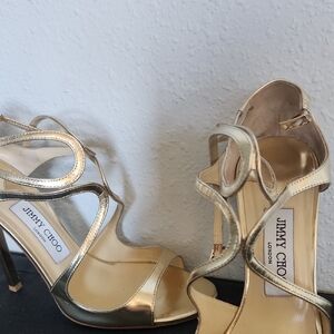 Jimmy Choo Metallic Gold Strappy Heels Eu 38 Us 8